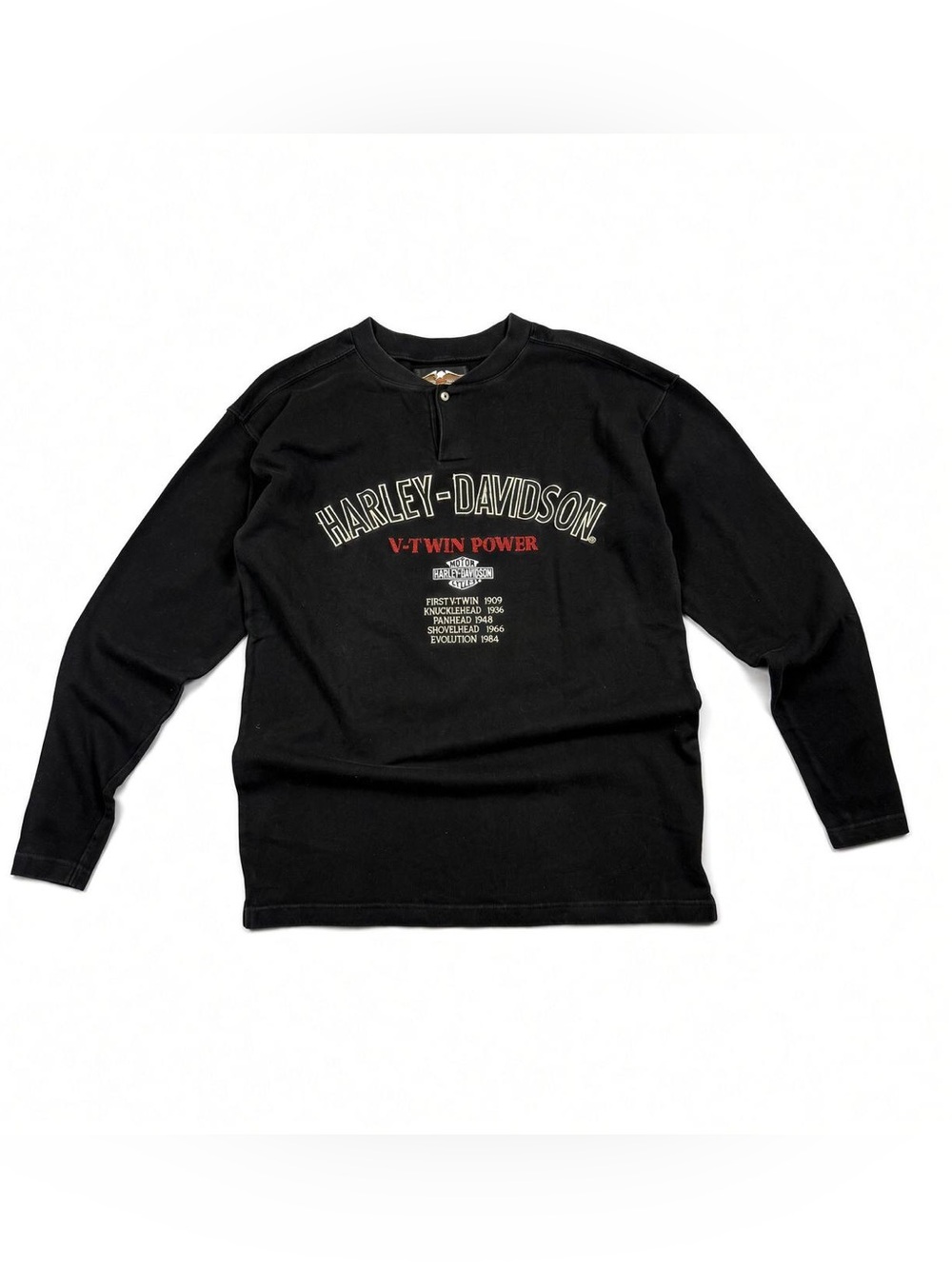 Harley-Davidson Black Long Sleeve Henley with Red V-Twin Graphic